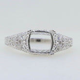 Filigree Sterling Silver Semi Mount Ring Setting Cushion CU 7x7mm Vintage Repro - Syzjewelry